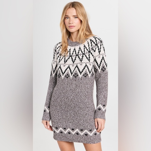 Line & Dot Sweaters - Line & Dot Apres Gray and White Fair Isle Crewneck Sweater Dress